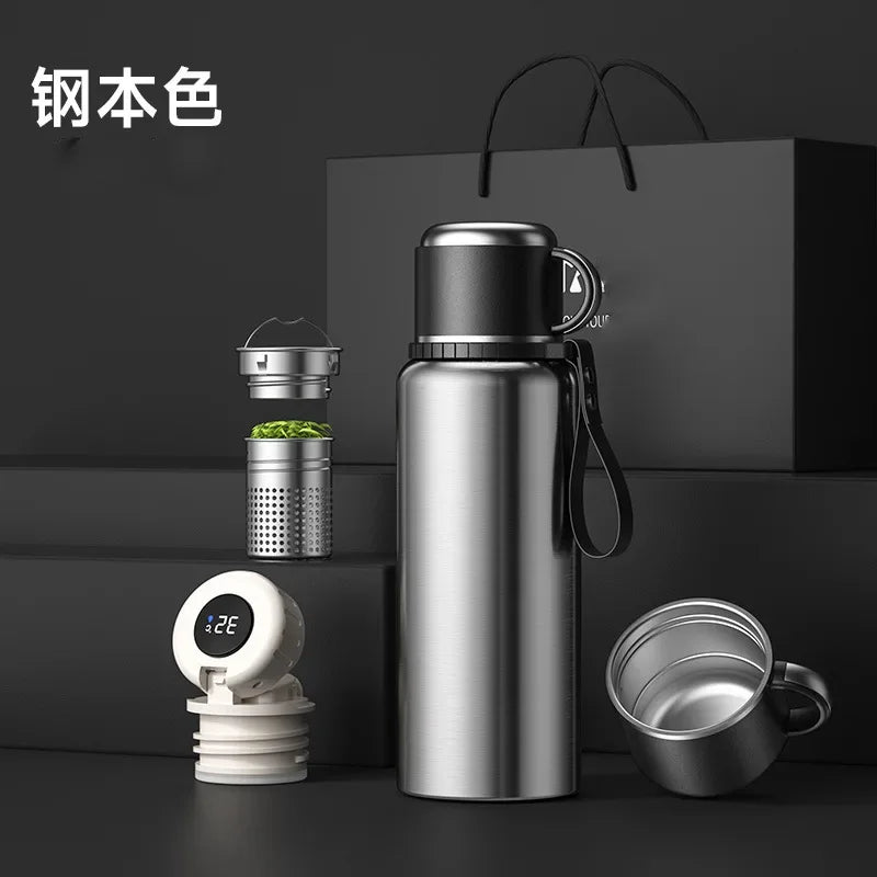 Portable Large Capacity Stainless Steel Vacuum Thermos for Hot Coffee/Tea/Drink Thermal Water Bottle with Insulated Cup - MeLife GloBazzar