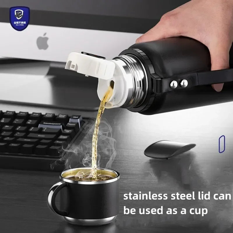 Portable Large Capacity Stainless Steel Vacuum Thermos for Hot Coffee/Tea/Drink Thermal Water Bottle with Insulated Cup - MeLife GloBazzar