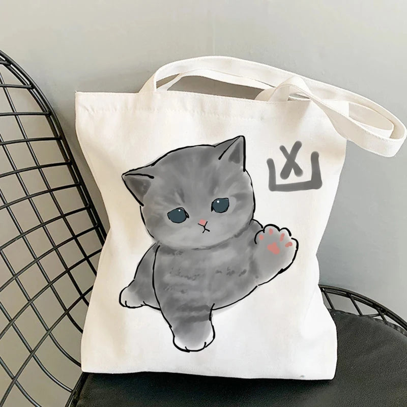 Kawaii Cats Cartoon Manga Tote Bag Beach Bag Shopper Bags Handbags Canvas Shoulder Bags Woman Shopping Bags High Capacity - MeLife GloBazzar