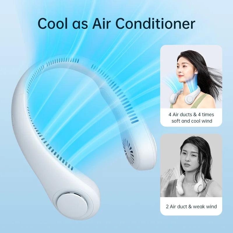 JISULIFE Portable Neck Fan, 4000 mAh Battery Rechargeable,5 Speeds Adjustable,Twistable Hands-Free Bladeless Neckband for Sports - MeLife GloBazzar