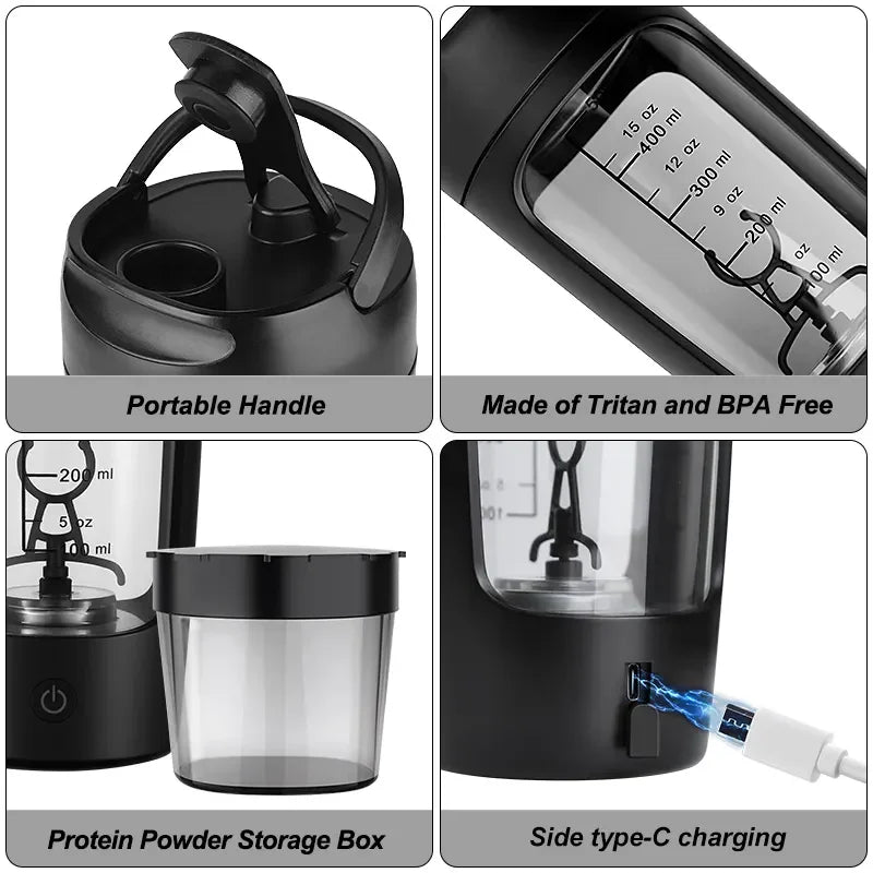 650ml USB Electric Portable Whey Protein Shaker bottle Tumbler Fully Automatic Stirring Cup Rechargeable Gym BA Free Cocktail Blend - MeLife GloBazzar