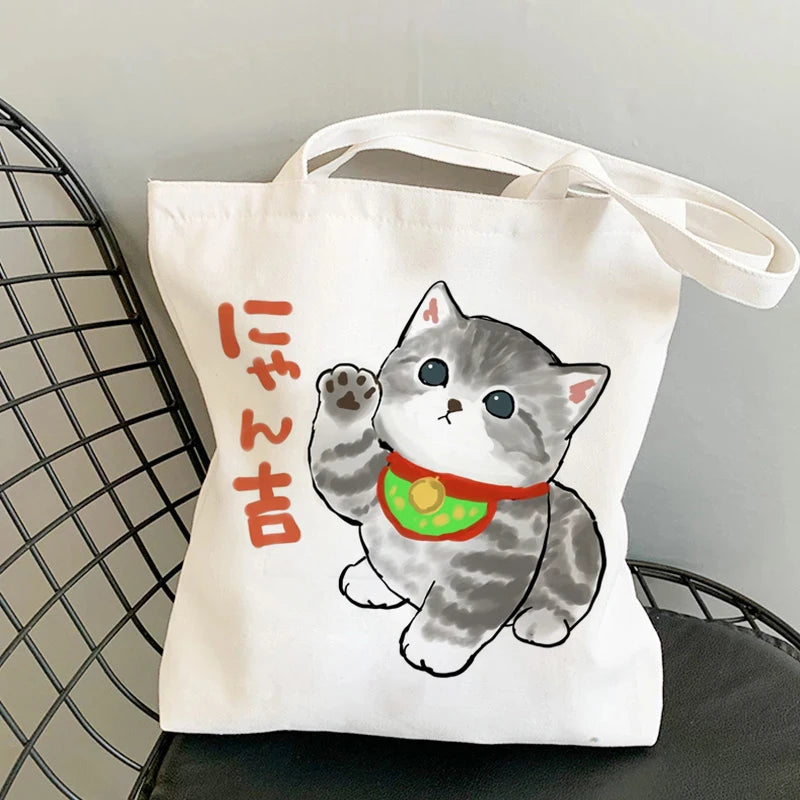 Kawaii Cats Cartoon Manga Tote Bag Beach Bag Shopper Bags Handbags Canvas Shoulder Bags Woman Shopping Bags High Capacity - MeLife GloBazzar