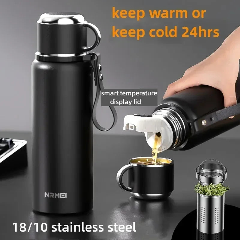 Portable Large Capacity Stainless Steel Vacuum Thermos for Hot Coffee/Tea/Drink Thermal Water Bottle with Insulated Cup - MeLife GloBazzar