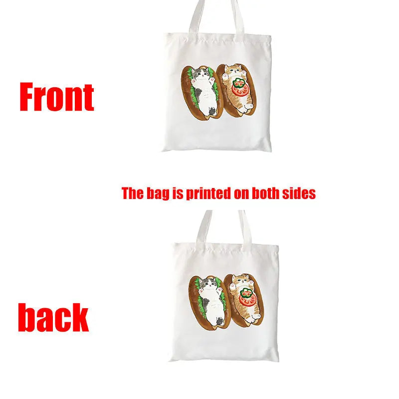 Kawaii Cats Cartoon Manga Tote Bag Beach Bag Shopper Bags Handbags Canvas Shoulder Bags Woman Shopping Bags High Capacity - MeLife GloBazzar