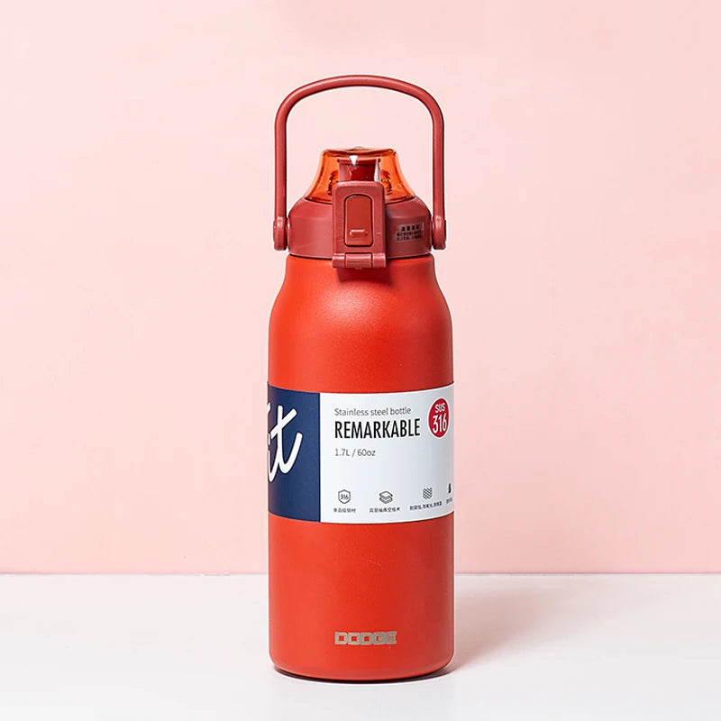 Large Capacity Stainless Steel Thermos Tumbler Water Bottle with Straw Thermal for Cold and Hot Water with Cup Vacuum Flask Gym Sport - MeLife GloBazzar