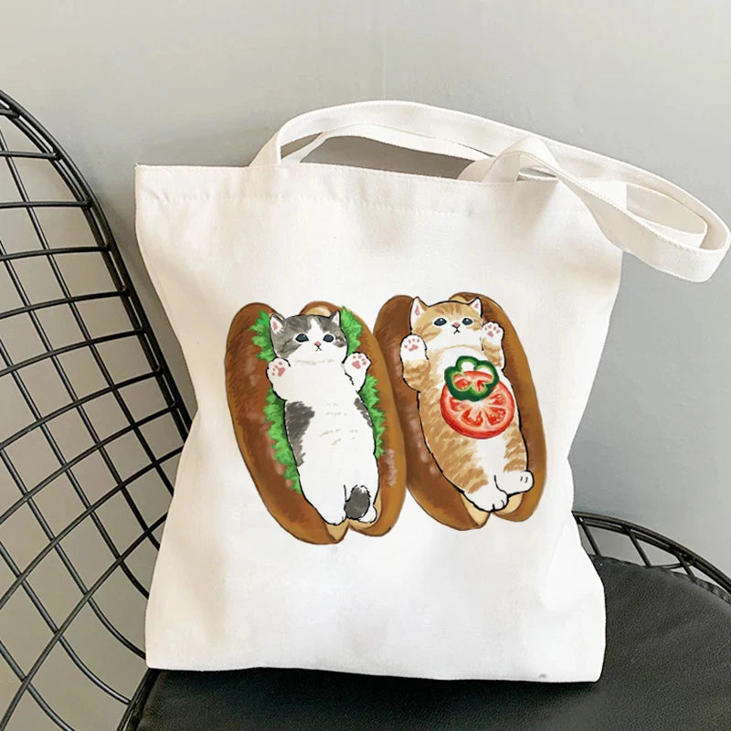 Kawaii Cats Cartoon Manga Tote Bag Beach Bag Shopper Bags Handbags Canvas Shoulder Bags Woman Shopping Bags High Capacity - MeLife GloBazzar