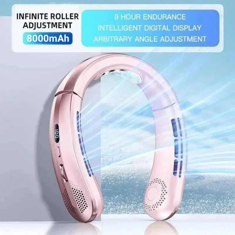 8000mAh USB Hanging Neck Fan Portable Bladeless Mini Rechargeable Mute LED Digital Display Electric Fans Air Cooler New - MeLife GloBazzar