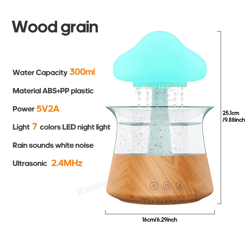 Rain Cloud Electric Air Humidifier 300ml Aroma Diffuser Zen Rain Water Drops Colorful Night Light Humidifier for Home Gift - MeLife GloBazzar