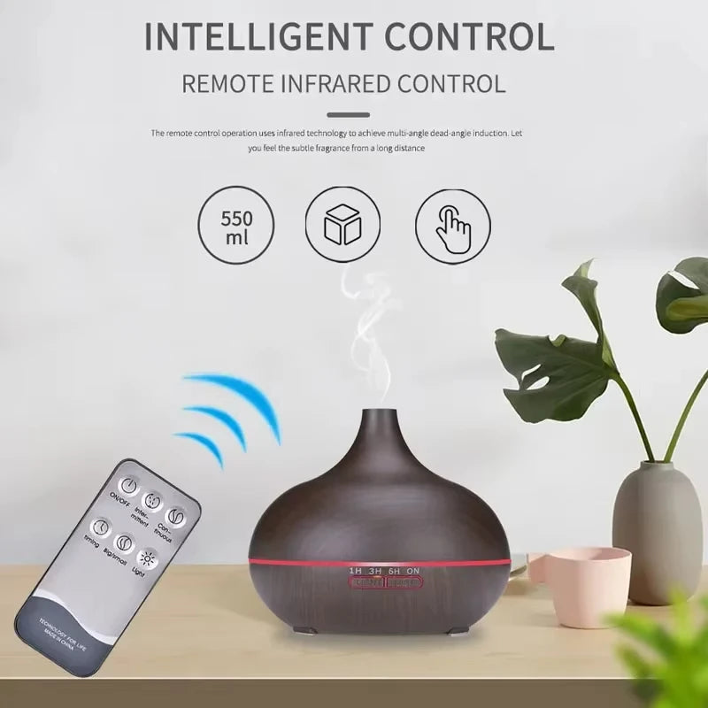 Air Humidifier Aromatherapy Essential Oil Diffuser Wood Grain 500ml Ultrasonic Remote Control 7 Color Lights For Home Bedroom - MeLife GloBazzar