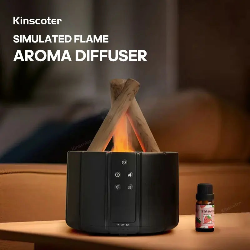 KINSCOTER Simulated Flame Aroma Diffuser Bonfire Air Humidifier Ultrasonic Cool Mist Maker Fogger LED Essential Oil Lamp Difusor - MeLife GloBazzar