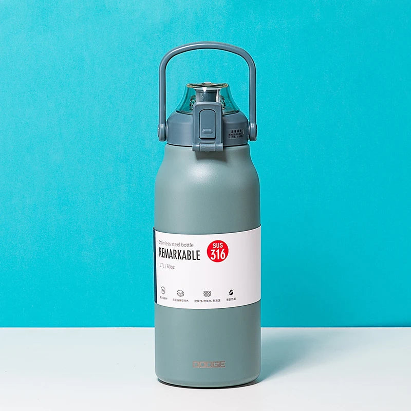 Large Capacity Stainless Steel Thermos Tumbler Water Bottle with Straw Thermal for Cold and Hot Water with Cup Vacuum Flask Gym Sport - MeLife GloBazzar