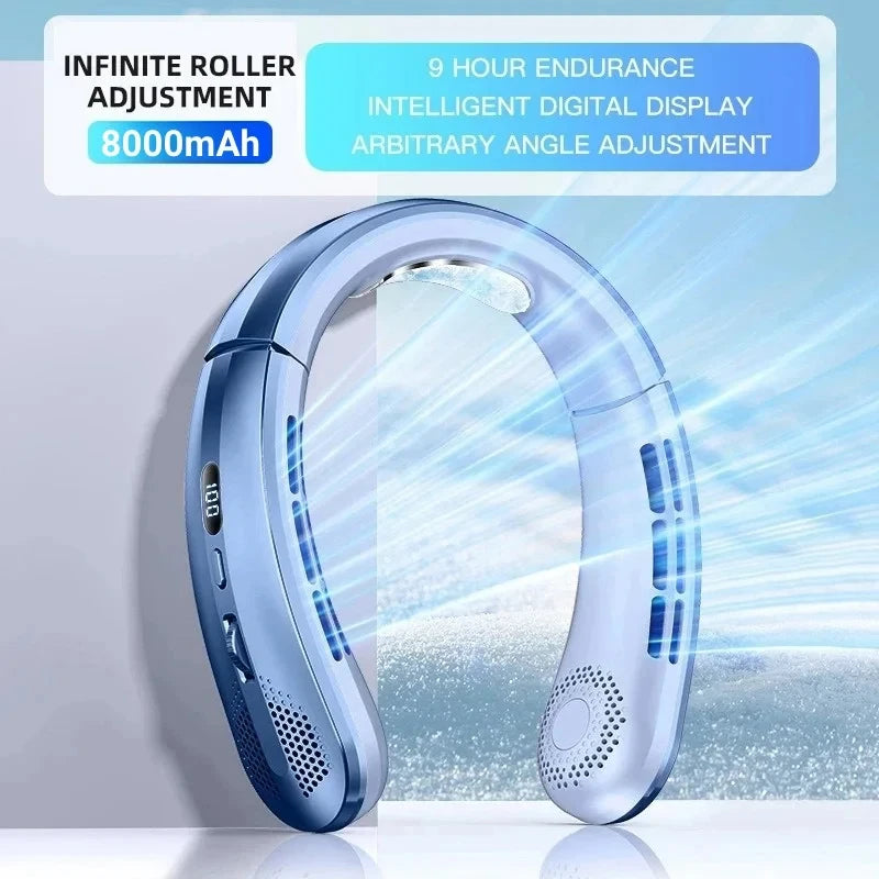 8000mAh USB Hanging Neck Fan Portable Bladeless Mini Rechargeable Mute LED Digital Display Electric Fans Air Cooler New - MeLife GloBazzar