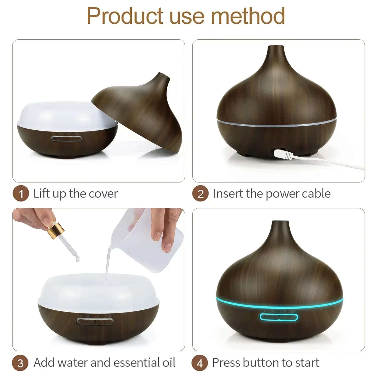 Air Humidifier Aromatherapy Essential Oil Diffuser Wood Grain 500ml Ultrasonic Remote Control 7 Color Lights For Home Bedroom - MeLife GloBazzar