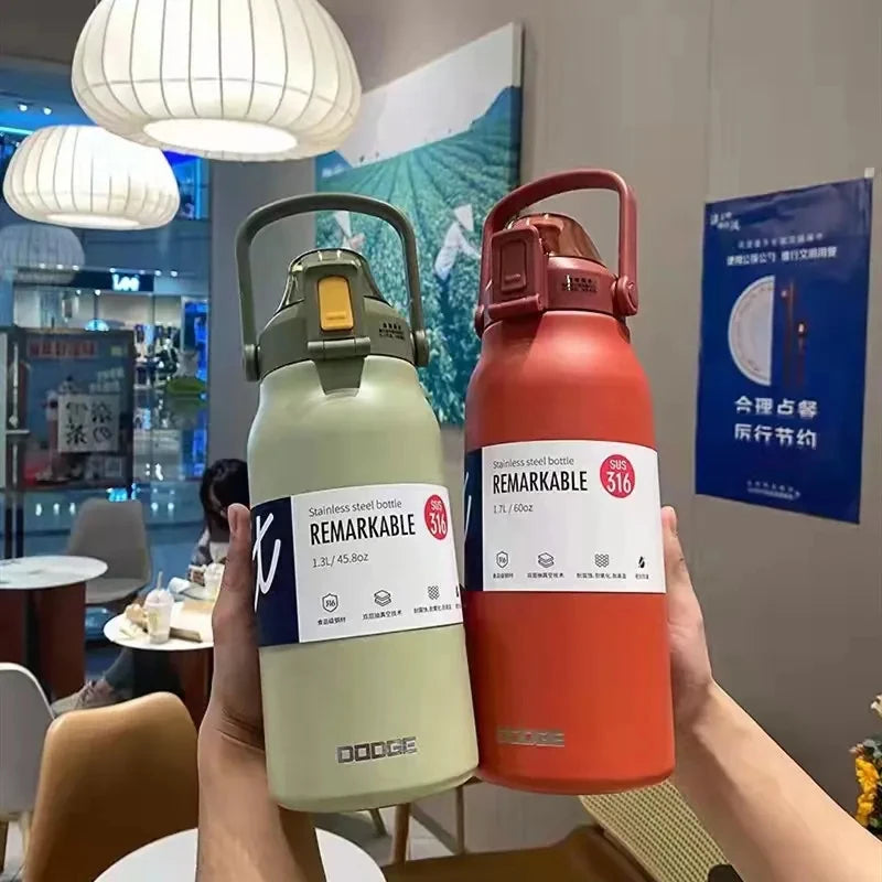 Large Capacity Stainless Steel Thermos Tumbler Water Bottle with Straw Thermal for Cold and Hot Water with Cup Vacuum Flask Gym Sport - MeLife GloBazzar