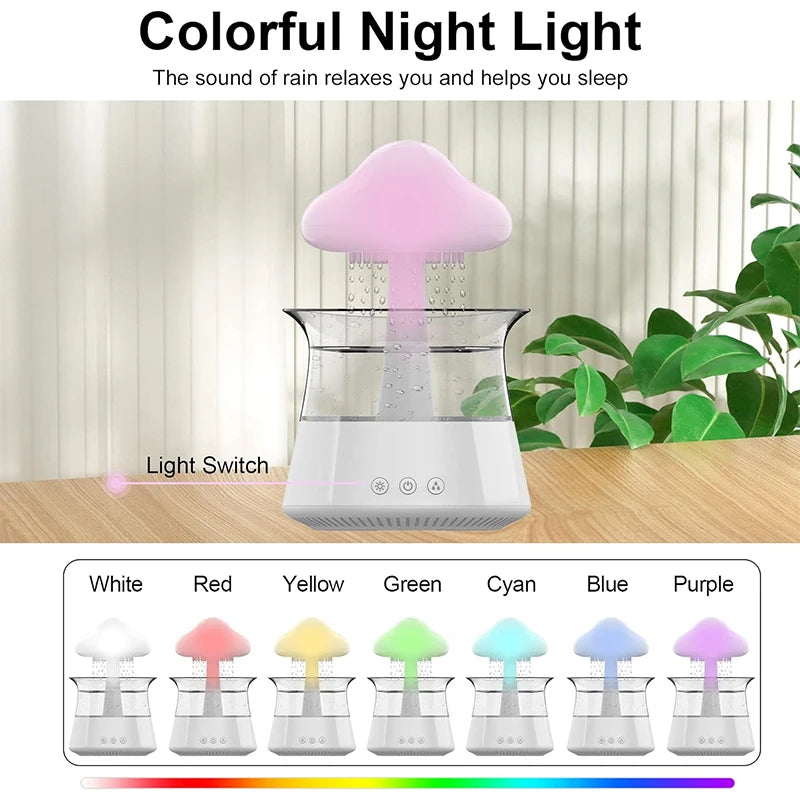 Rain Cloud Electric Air Humidifier 300ml Aroma Diffuser Zen Rain Water Drops Colorful Night Light Humidifier for Home Gift - MeLife GloBazzar