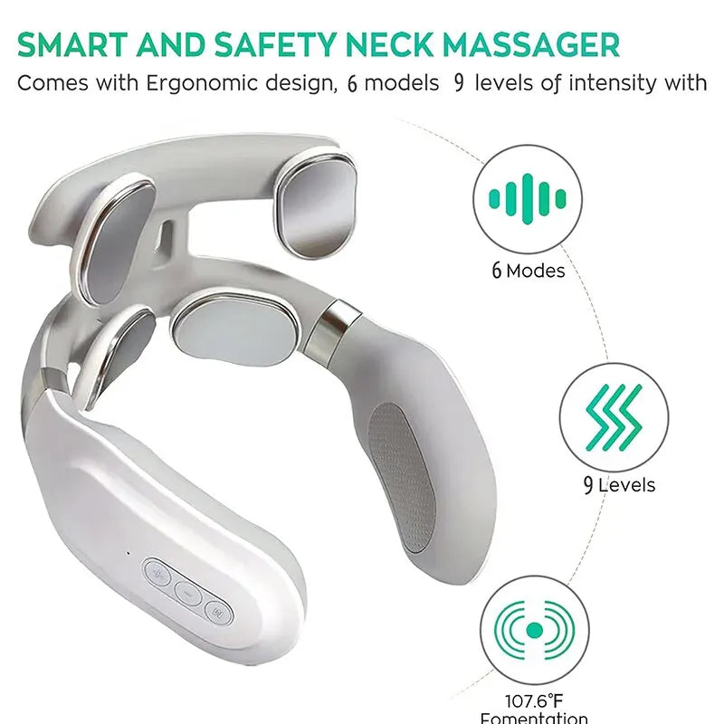 Neck Massage Machine 4 Head And Neck Protection Heating Machines Breathing Light Vibration Hot Compress Cervical Spine Machine - MeLife GloBazzar