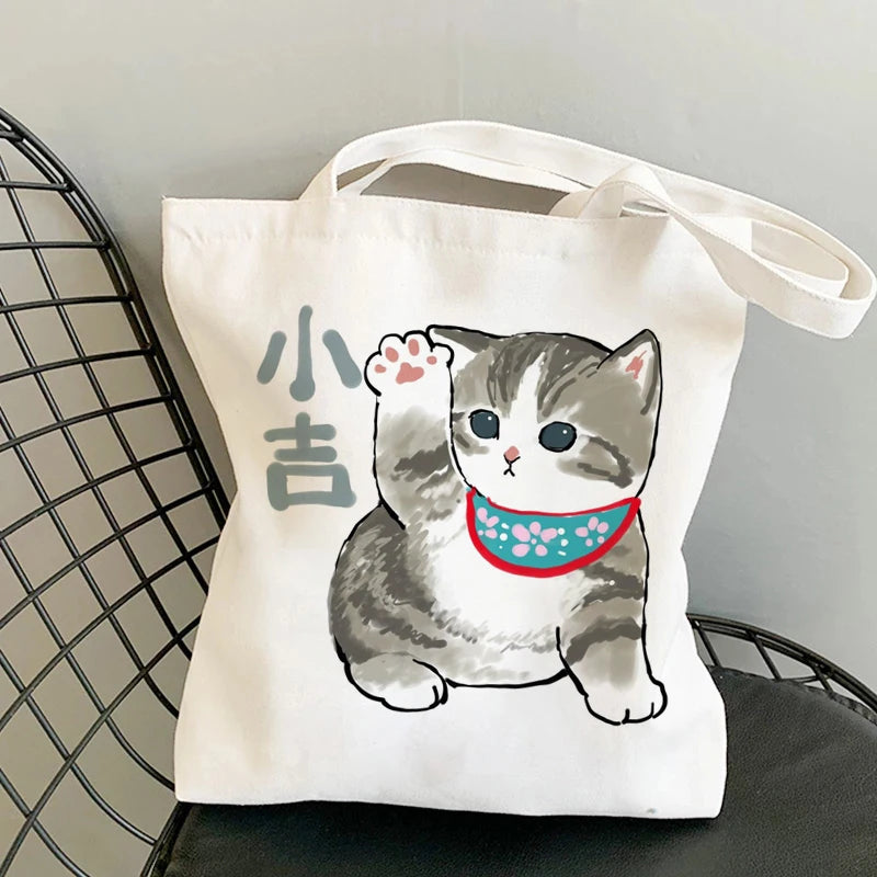 Kawaii Cats Cartoon Manga Tote Bag Beach Bag Shopper Bags Handbags Canvas Shoulder Bags Woman Shopping Bags High Capacity - MeLife GloBazzar