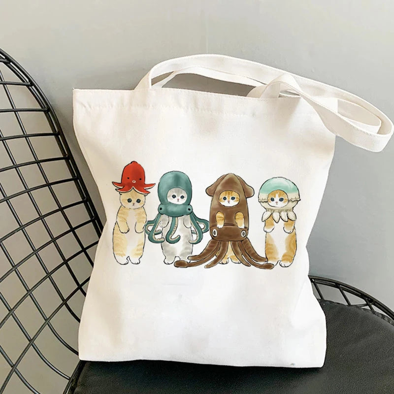 Kawaii Cats Cartoon Manga Tote Bag Beach Bag Shopper Bags Handbags Canvas Shoulder Bags Woman Shopping Bags High Capacity - MeLife GloBazzar