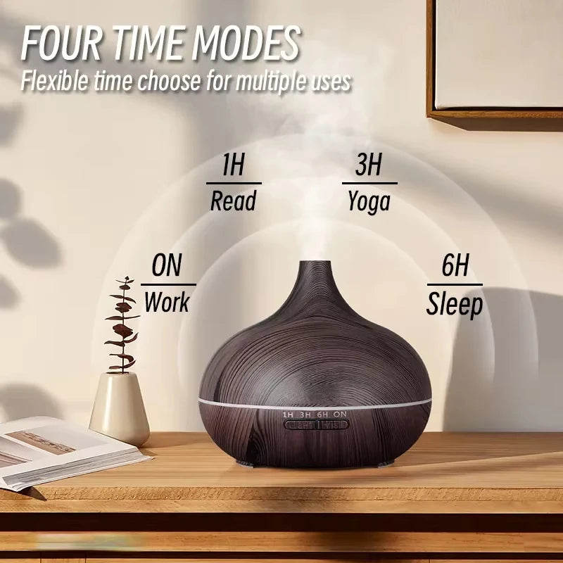 Air Humidifier Aromatherapy Essential Oil Diffuser Wood Grain 500ml Ultrasonic Remote Control 7 Color Lights For Home Bedroom - MeLife GloBazzar