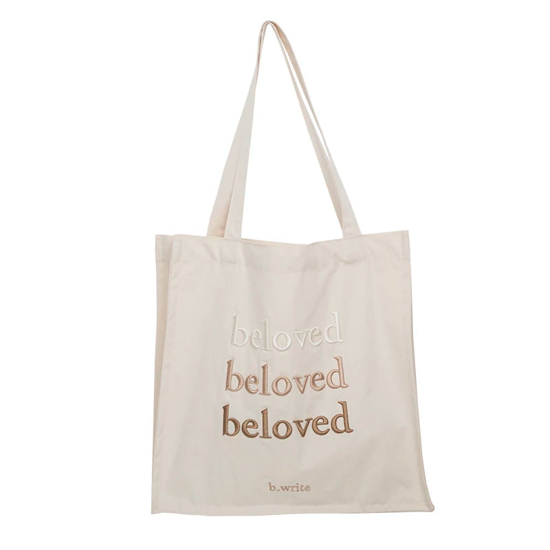 Women Canvas Shoulder Bag Beloved Embroidery Daily Shopping Bags Students Books Bag Thick Cotton Cloth Handbags Tote For Girls - MeLife GloBazzar