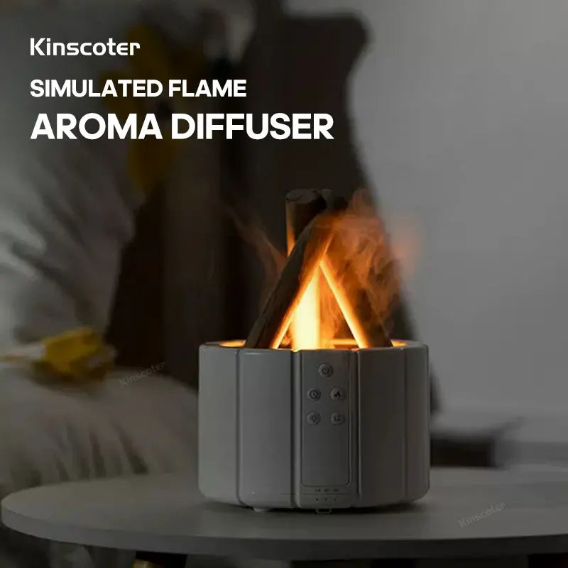 KINSCOTER Simulated Flame Aroma Diffuser Bonfire Air Humidifier Ultrasonic Cool Mist Maker Fogger LED Essential Oil Lamp Difusor - MeLife GloBazzar