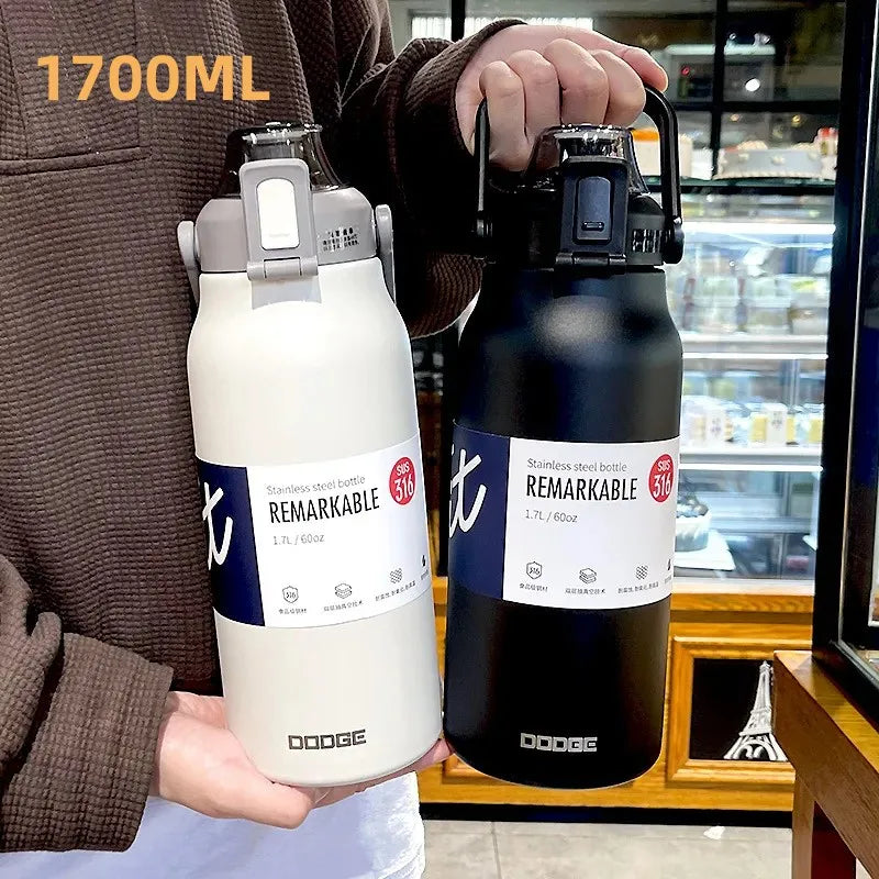 Large Capacity Stainless Steel Thermos Tumbler Water Bottle with Straw Thermal for Cold and Hot Water with Cup Vacuum Flask Gym Sport - MeLife GloBazzar