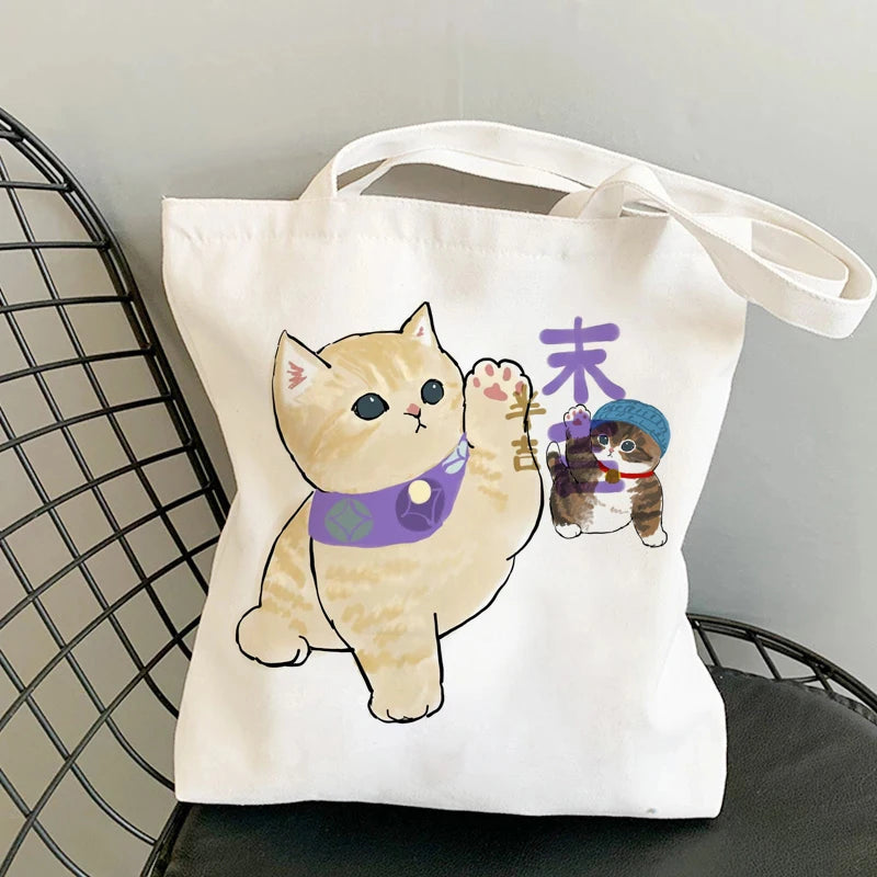 Kawaii Cats Cartoon Manga Tote Bag Beach Bag Shopper Bags Handbags Canvas Shoulder Bags Woman Shopping Bags High Capacity - MeLife GloBazzar