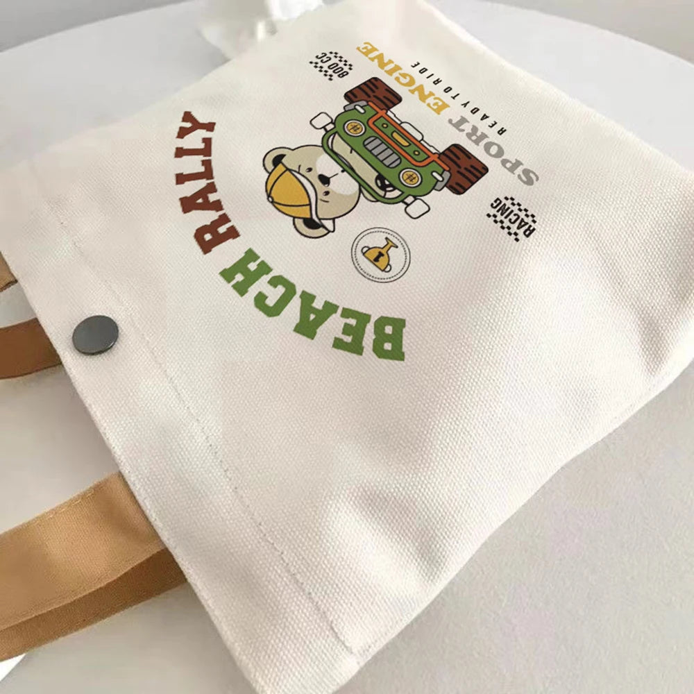 Cute Bear Small Versatile Handbag Mini Canvas Bag Female Student Lunch Box Bag Simple Tote Bag Office Worker Lunch Bag - MeLife GloBazzar