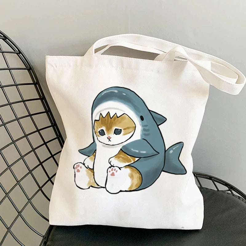 Kawaii Cats Cartoon Manga Tote Bag Beach Bag Shopper Bags Handbags Canvas Shoulder Bags Woman Shopping Bags High Capacity - MeLife GloBazzar