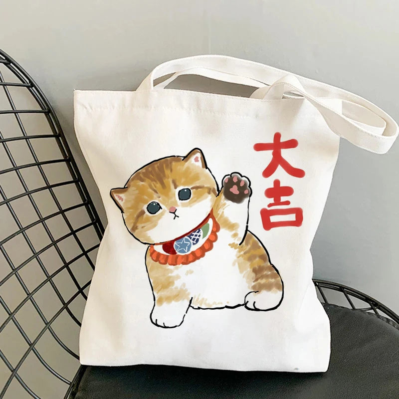 Kawaii Cats Cartoon Manga Tote Bag Beach Bag Shopper Bags Handbags Canvas Shoulder Bags Woman Shopping Bags High Capacity - MeLife GloBazzar