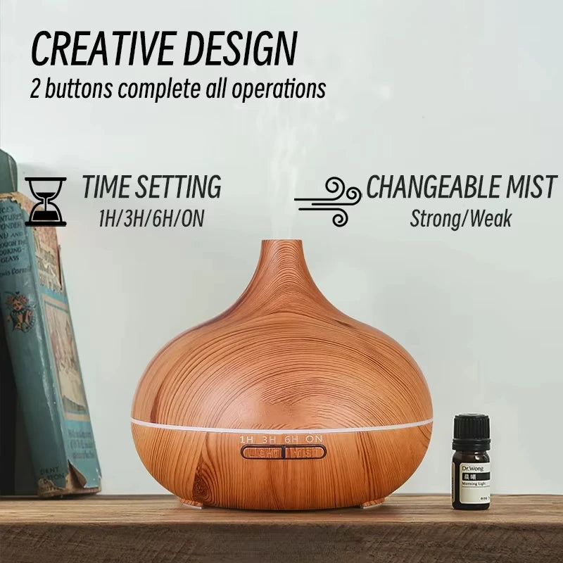 Air Humidifier Aromatherapy Essential Oil Diffuser Wood Grain 500ml Ultrasonic Remote Control 7 Color Lights For Home Bedroom - MeLife GloBazzar