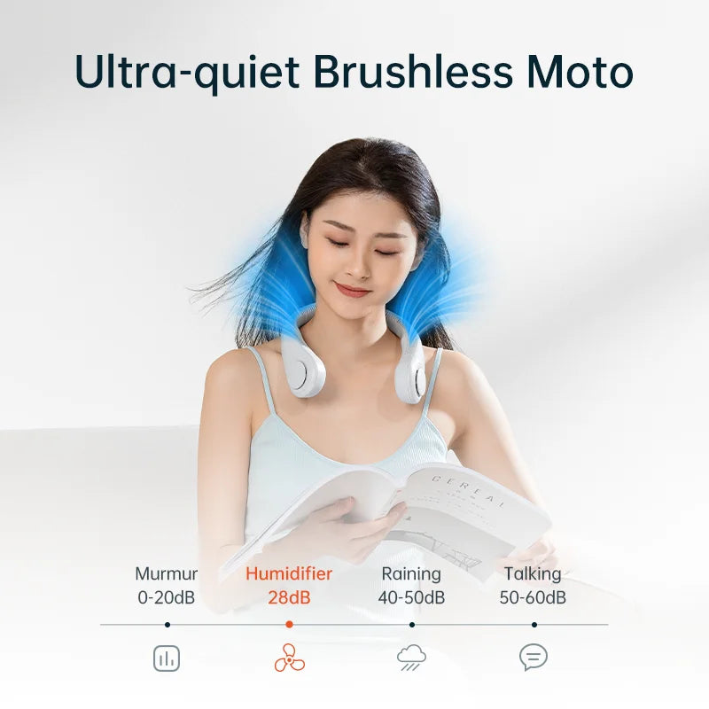 JISULIFE Portable Neck Fan, 4000 mAh Battery Rechargeable,5 Speeds Adjustable,Twistable Hands-Free Bladeless Neckband for Sports - MeLife GloBazzar