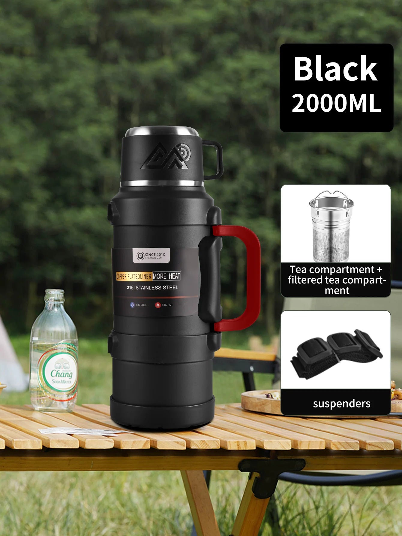1 PC Large thermos -1.7L/2.0L/2.5L stainless steel thermos, suitable for travel, camping -2.5 liters super large vacuum insulati - MeLife GloBazzar