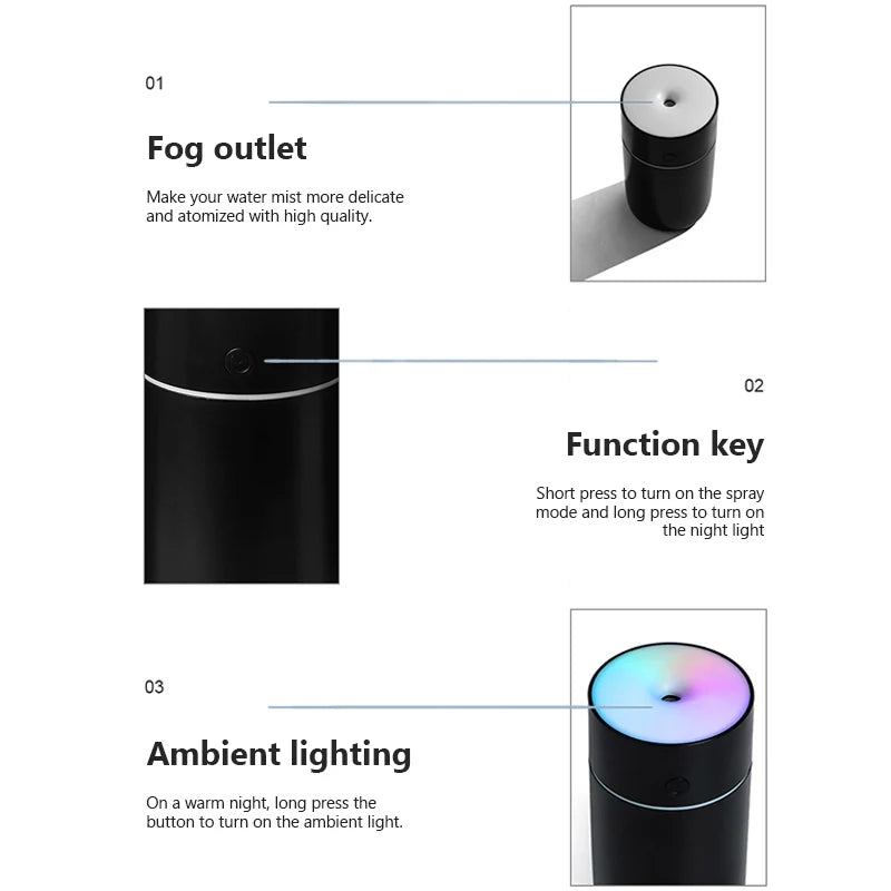 Colorful Portable Air Humidifier USB Rechargeable Wireless Home Car Mini Air Atomizer Aroma humidificador Essential Oil Diffuser - MeLife GloBazzar