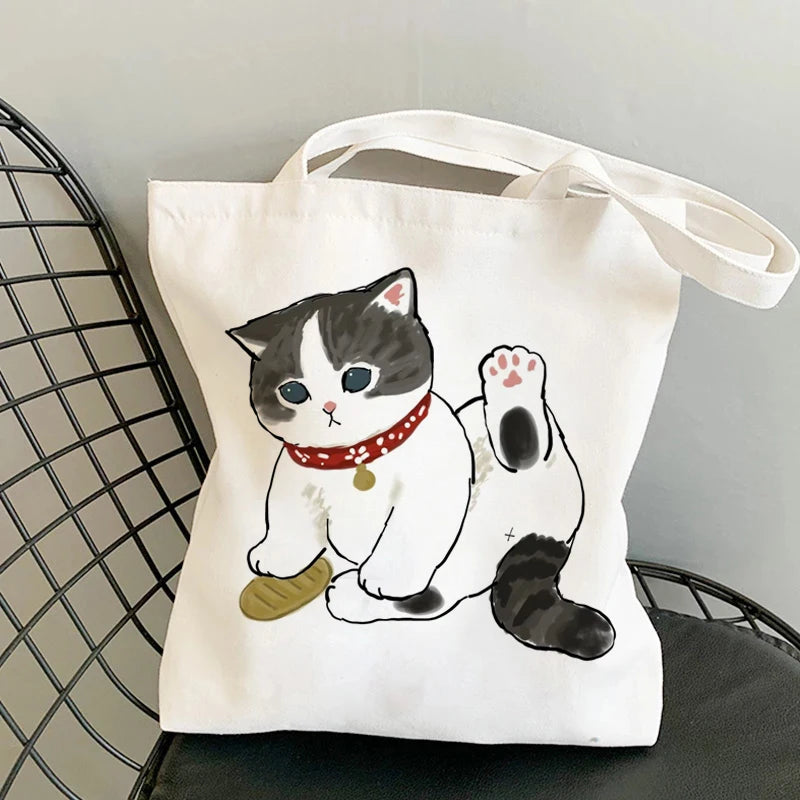 Kawaii Cats Cartoon Manga Tote Bag Beach Bag Shopper Bags Handbags Canvas Shoulder Bags Woman Shopping Bags High Capacity - MeLife GloBazzar