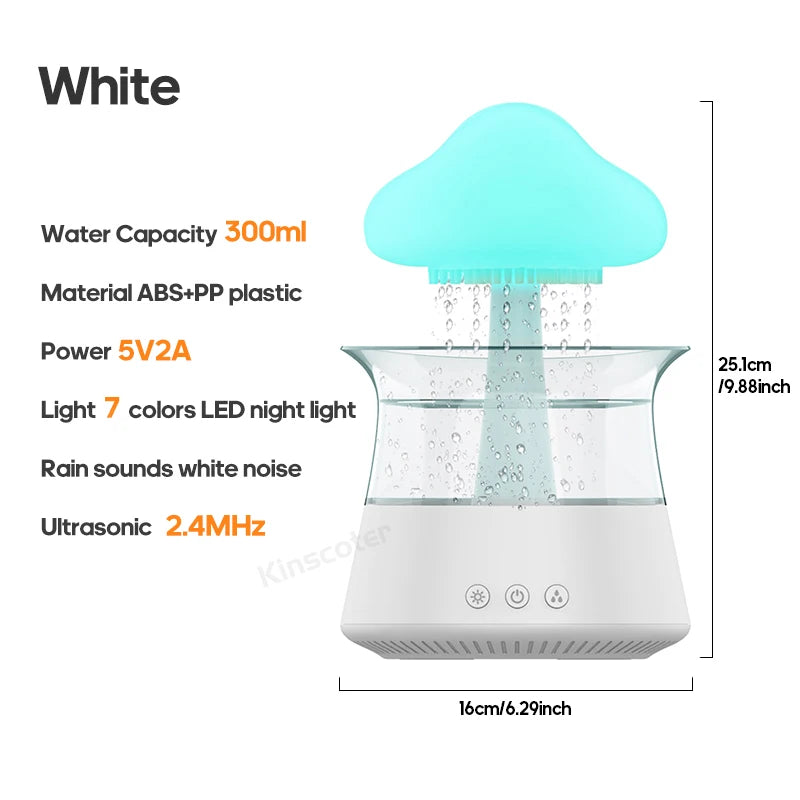 Rain Cloud Electric Air Humidifier 300ml Aroma Diffuser Zen Rain Water Drops Colorful Night Light Humidifier for Home Gift - MeLife GloBazzar