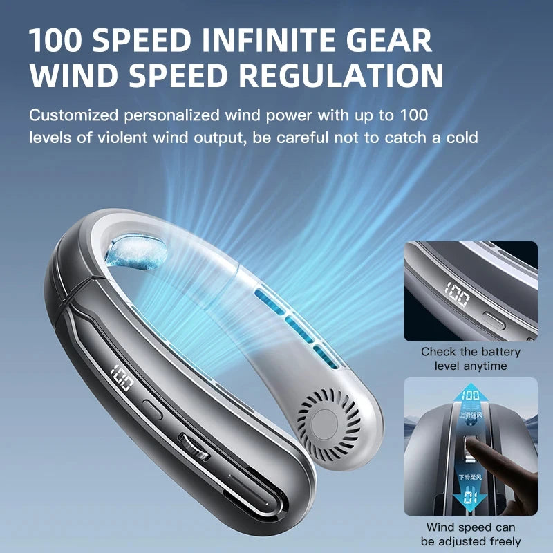 8000mAh USB Hanging Neck Fan Portable Bladeless Mini Rechargeable Mute LED Digital Display Electric Fans Air Cooler New - MeLife GloBazzar