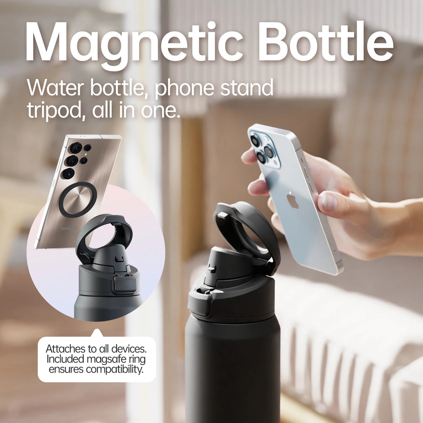 Magnetic Thermos Stainless Steel Sports Water Bottle – Insulated with Phone Holder - MeLife GloBazzar
