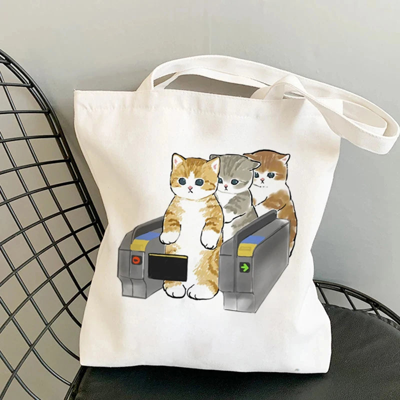 Kawaii Cats Cartoon Manga Tote Bag Beach Bag Shopper Bags Handbags Canvas Shoulder Bags Woman Shopping Bags High Capacity - MeLife GloBazzar