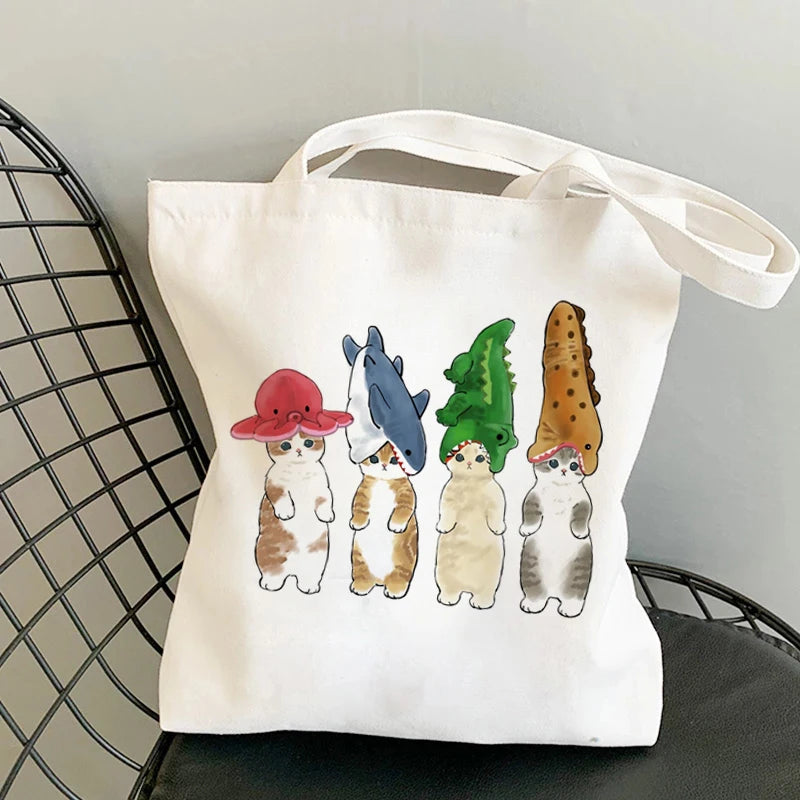 Kawaii Cats Cartoon Manga Tote Bag Beach Bag Shopper Bags Handbags Canvas Shoulder Bags Woman Shopping Bags High Capacity - MeLife GloBazzar