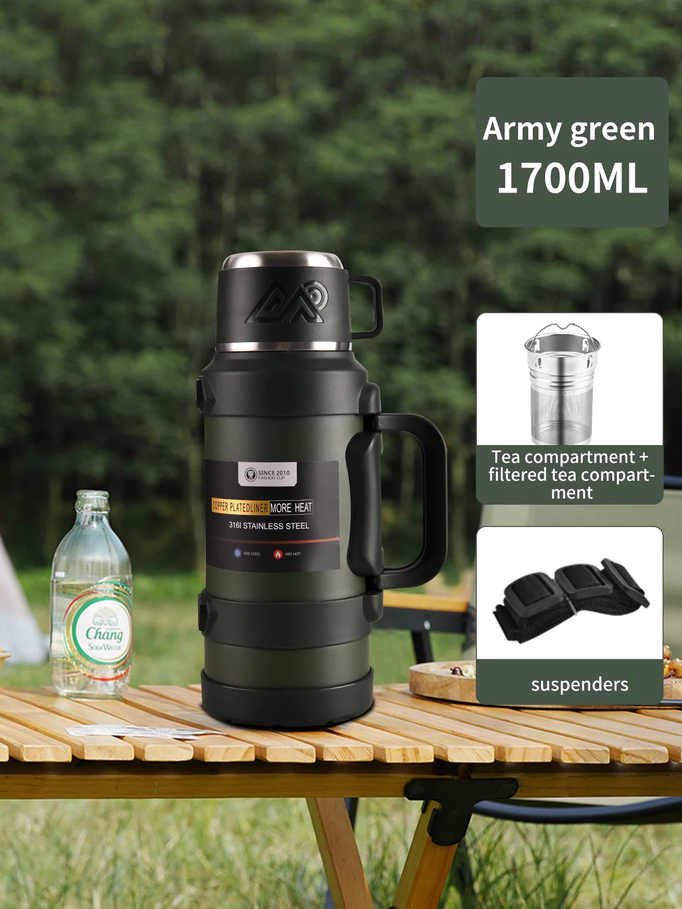 1 PC Large thermos -1.7L/2.0L/2.5L stainless steel thermos, suitable for travel, camping -2.5 liters super large vacuum insulati - MeLife GloBazzar