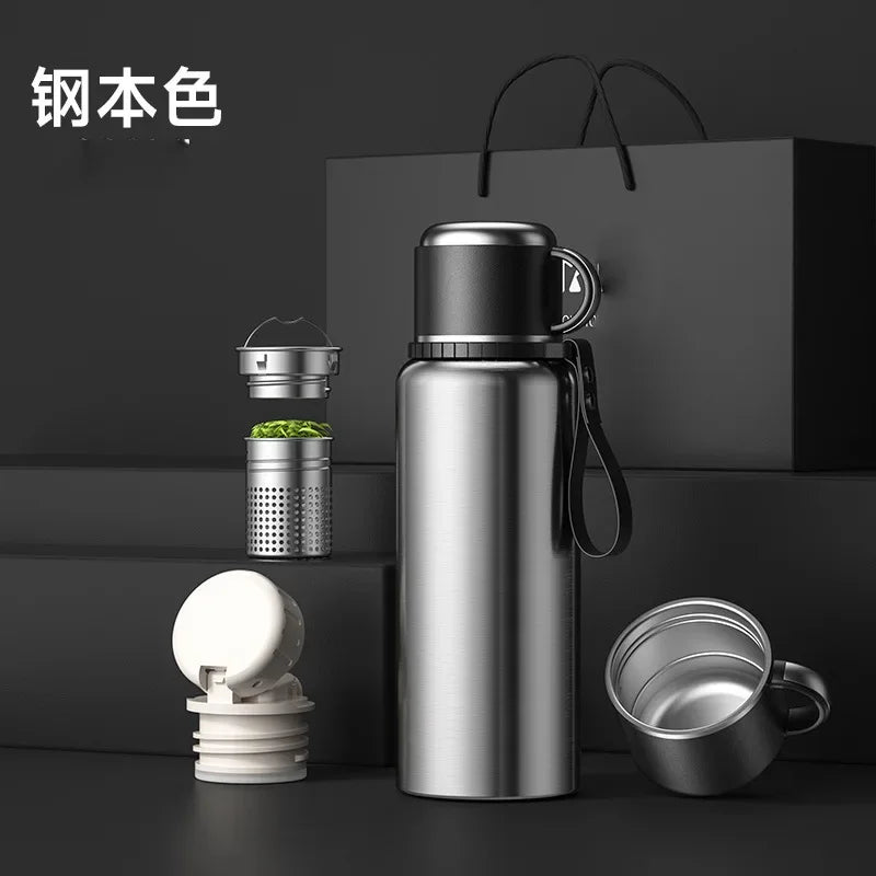 Portable Large Capacity Stainless Steel Vacuum Thermos for Hot Coffee/Tea/Drink Thermal Water Bottle with Insulated Cup - MeLife GloBazzar
