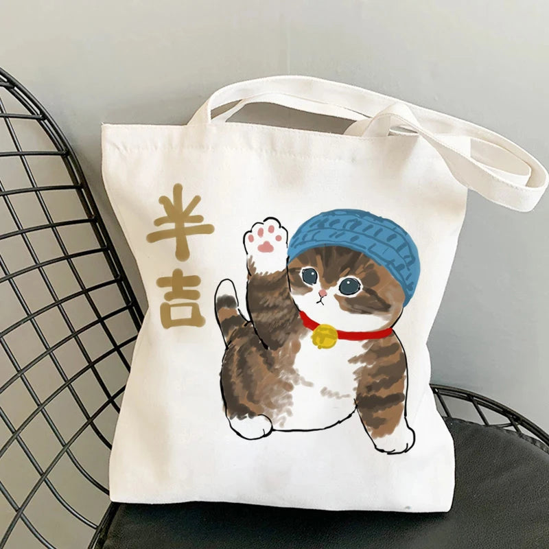 Kawaii Cats Cartoon Manga Tote Bag Beach Bag Shopper Bags Handbags Canvas Shoulder Bags Woman Shopping Bags High Capacity - MeLife GloBazzar