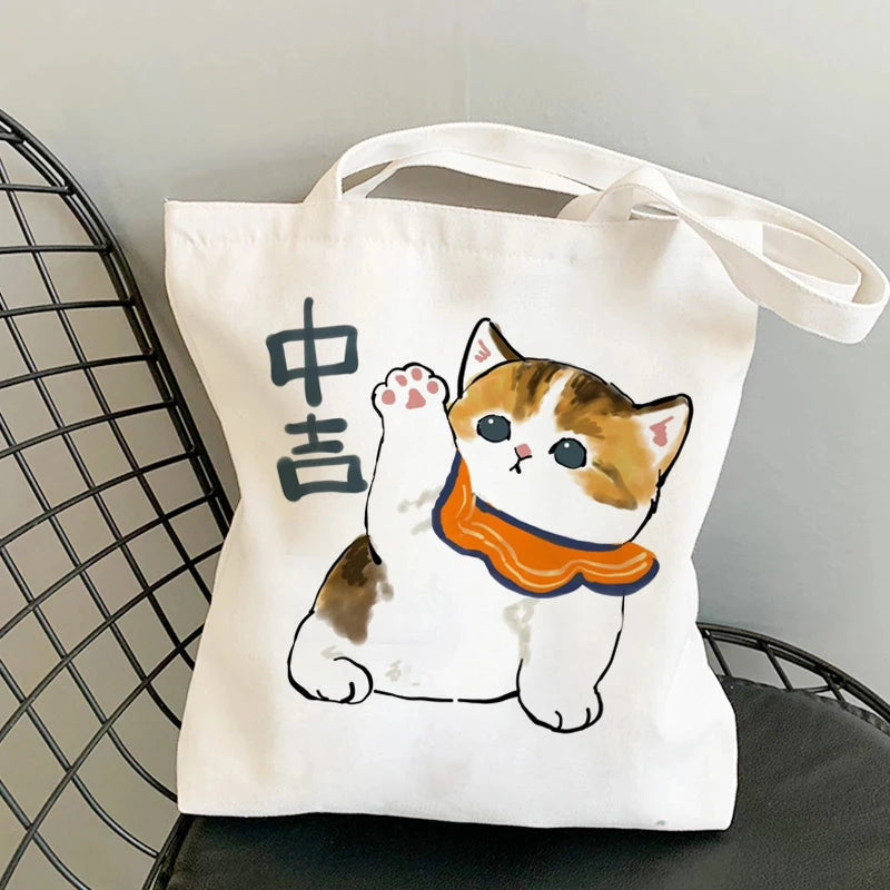 Kawaii Cats Cartoon Manga Tote Bag Beach Bag Shopper Bags Handbags Canvas Shoulder Bags Woman Shopping Bags High Capacity - MeLife GloBazzar