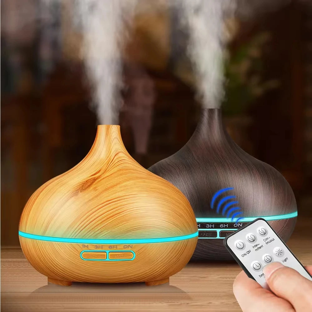 Air Humidifier Aromatherapy Essential Oil Diffuser Wood Grain 500ml Ultrasonic Remote Control 7 Color Lights For Home Bedroom - MeLife GloBazzar
