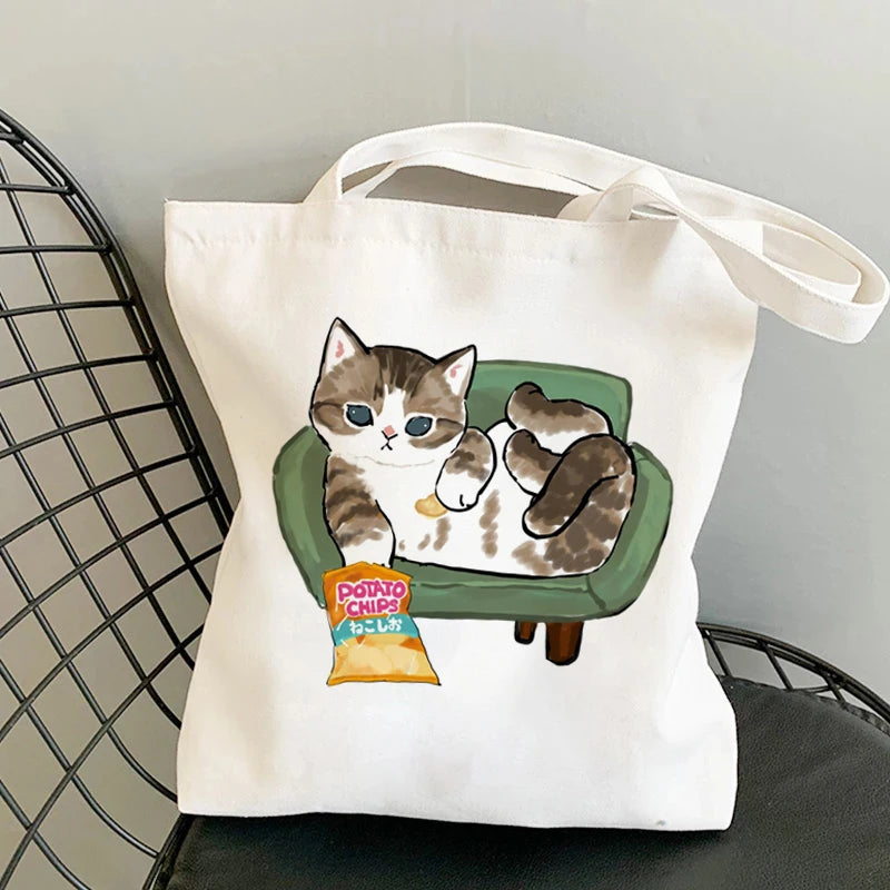 Kawaii Cats Cartoon Manga Tote Bag Beach Bag Shopper Bags Handbags Canvas Shoulder Bags Woman Shopping Bags High Capacity - MeLife GloBazzar