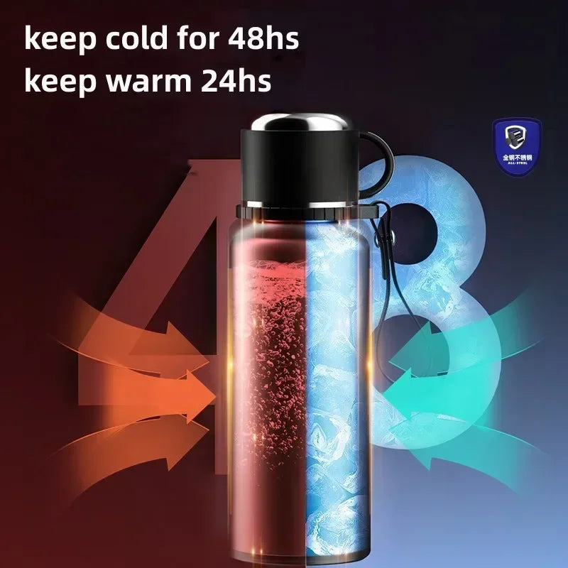 Portable Large Capacity Stainless Steel Vacuum Thermos for Hot Coffee/Tea/Drink Thermal Water Bottle with Insulated Cup - MeLife GloBazzar