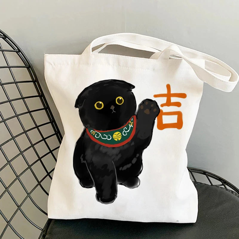 Kawaii Cats Cartoon Manga Tote Bag Beach Bag Shopper Bags Handbags Canvas Shoulder Bags Woman Shopping Bags High Capacity - MeLife GloBazzar