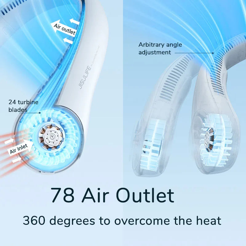 JISULIFE Portable Neck Fan, 4000 mAh Battery Rechargeable,5 Speeds Adjustable,Twistable Hands-Free Bladeless Neckband for Sports - MeLife GloBazzar