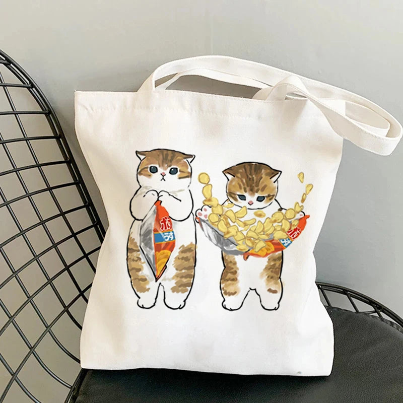 Kawaii Cats Cartoon Manga Tote Bag Beach Bag Shopper Bags Handbags Canvas Shoulder Bags Woman Shopping Bags High Capacity - MeLife GloBazzar